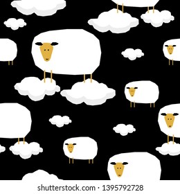 Funny paper cut sheep  seamless pattern background. Abstract child craft sheep for design birthday card, veterinaryan clinic advertising, invitation wallpaper, holiday wrapping, pet shop sale etc. 