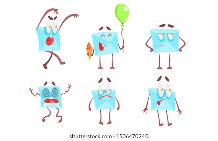 Funny Paper Envelopes Cartoon Characters Set, Cute Letter with Various Emotions Vector Illustration
