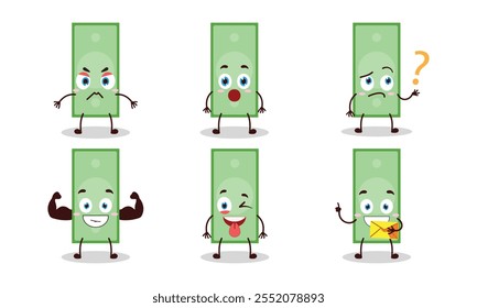 funny paper money with different expressions character design illustration