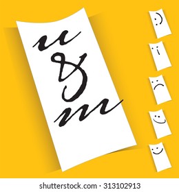 Funny paper notes with smileys isolated on yellow background.