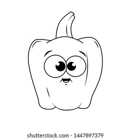 Funny paprika with eyes, silhouette, children's coloring book. Fruits and vegetables.