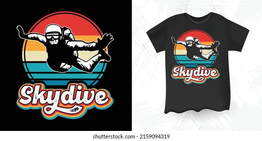 Funny Parachute Skydiver Retro Sunset Vintage Skydiving T-Shirt Design