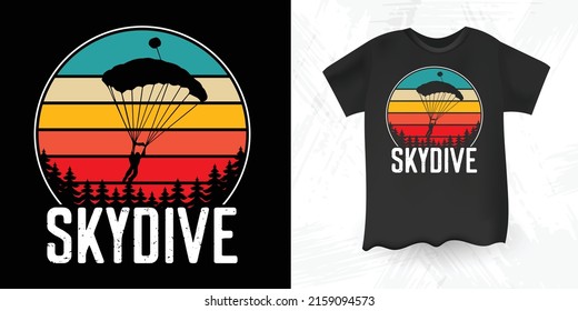 Funny Parachute Skydiver Retro Sunset Vintage Skydiving T-Shirt Design