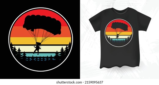 Funny Parachute Skydiver Retro Sunset Vintage Skydiving T-Shirt Design
