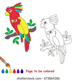 Funny Parakeet and Mother to be colored, the coloring book for preschool kids with easy educational gaming level.