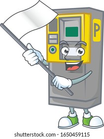 Funny Parkticket Maschine Cartoon Charakter Design mit Flagge