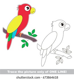 Funny Parrot to be traced only of one line, the tracing educational game to preschool kids with easy game level, the colorful and colorless version.