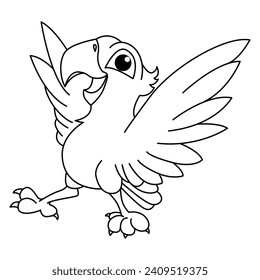 Funny parrot cartoon for coloring book.