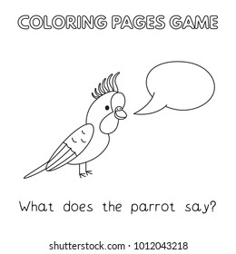 Funny parrot kids learning game. Vector coloring book pages for children