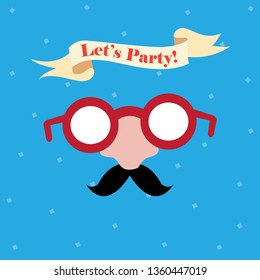 funny party glasses with mustache vector, ribbon with writing included