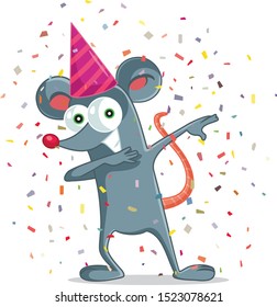 Funny Party Mouse Dabbing Vector Cartoon. Year of the rat Chinese Zodiac symbol
