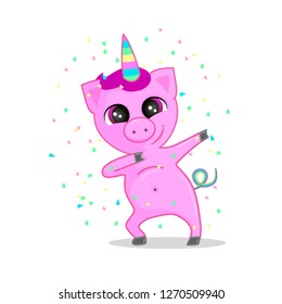 Funny Party Pig unicorn dabbing vector illustration