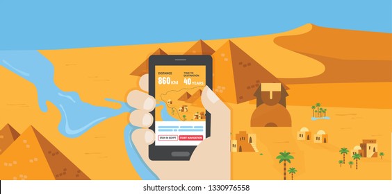 Funny Passover Banner navigation App out of Egypt- Vector Illustration