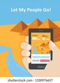 Funny Passover card navigation App out of Egypt- Vector Illustration