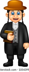 funny pastor cartoon standing bring book with smiling