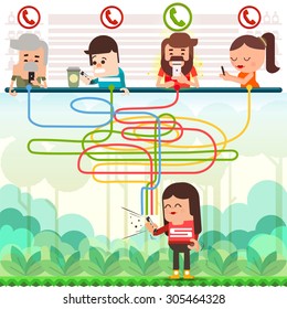 Funny path puzzle game,  Women who are in need of  calls mobile phone, Vector Phone incoming call Icon, illustrator Vector