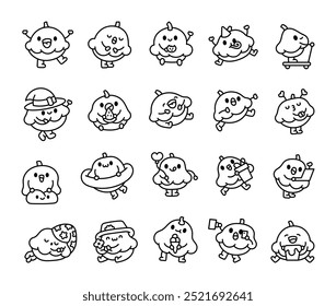 Funny patisson character. Coloring Page. Cartoon vegetable product. Hand drawn style. Vector drawing. Collection of design elements.