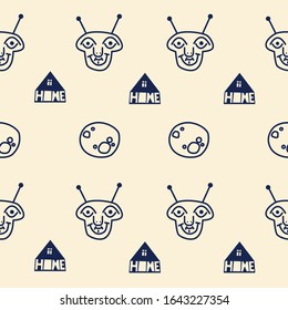 Funny pattern with an alien. Doodle background.