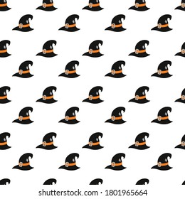 Funny pattern of black witch hats. Vector image to decorate.