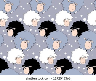 Funny pattern with childish animals. Vector clip-art sheeps. Seamless texture