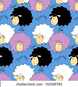 Funny pattern with childish animals. Vector clip-art sheeps. Seamless texture