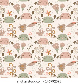 Funny pattern with cute crabs. Cartoon summer pattern for children eps 10