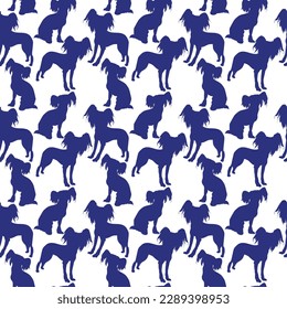 Funny pattern with dog silhouette. Clean seamless background, abstract background with Chinese Crested pet shapes. Birthday present, simple plain wrapping paper. Clean style, colorful, for sewing