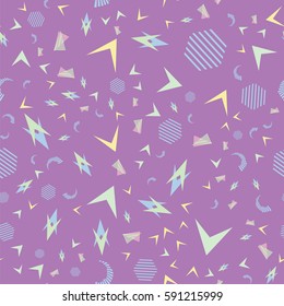 Funny pattern, memphis style. Geometric patterns. Spot, triangles, lines.