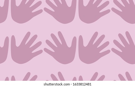 Funny pattern of palm print. Pastel color. Seamless of shadow hands. Vector illustarion