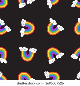 Funny pattern of a rainbow. Repetitive image of a fun rainbow. Modular image to edit. Black background. 