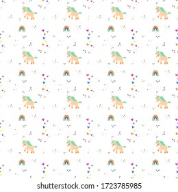 Funny pattern of a rainbow and unicorn. Repetitive image of a fun rainbow. Modular image to edit.