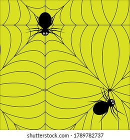 funny pattern spider and cobweb on a yellow background.