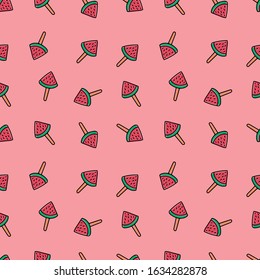 Funny pattern of a watermelon ice cream. Line made drawing. Editable vector.