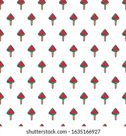 Funny pattern of a watermelon ice cream. Line made drawing. Editable vector.