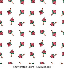 Funny pattern of a watermelon ice cream. Line made drawing. Editable vector.