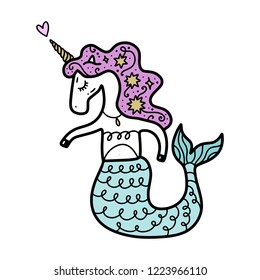 funny patterned mermaid unicorn vector illustration stock vector royalty free 1223966110