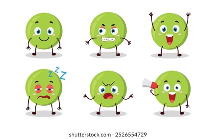 funny pea cartoon with many expressions vector illustration