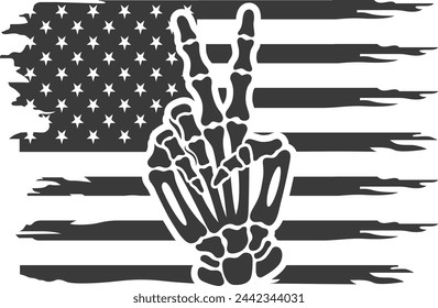 Funny Peace Sign skeleton with Usa Flag Vector Files,Skeleton Vector Files, Skull With Peace sign Eps, Digital Vector Wall Files,Gift For Her,Peace Sign Vector Files