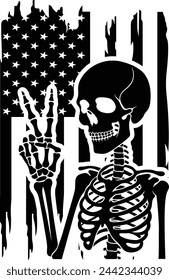 Funny Peace Sign skeleton with Usa Flag Vector Files,Skeleton Vector Files, Skull With Peace sign Eps, Digital Vector Wall Files,Gift For Her,Peace Sign Vector Files