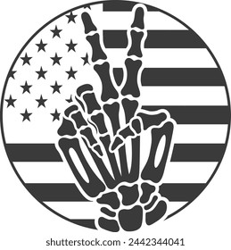 Funny Peace Sign skeleton with Usa Flag Vector Files,Skeleton Vector Files, Skull With Peace sign Eps, Digital Vector Wall Files,Gift For Her,Peace Sign Vector Files