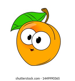 Funny Peach in cartoon style. Concept Fruits and vegetables. Summer.
