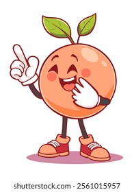 Funny peach. Groovy retro cartoon style. Vector isolated illustration.