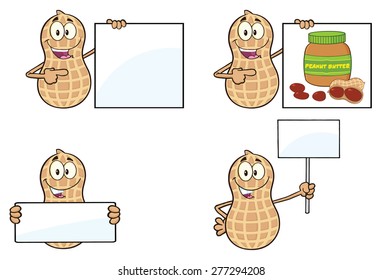 Funny Peanut Cartoon Mascot Character 5. Vector Collection Set Isolated On White