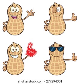 Funny Peanut Cartoon Mascot Character 1. Vector Collection Set Isolated On White