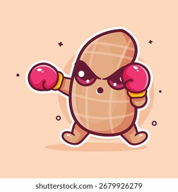 funny peanut character mascot playing boxing sport isolated cartoon