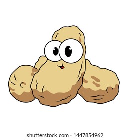 Funny Peanuts in cartoon style. Concept Fruits and vegetables. Summer.
