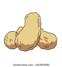 Funny Peanuts in cartoon style. Concept Fruits and vegetables. Summer.