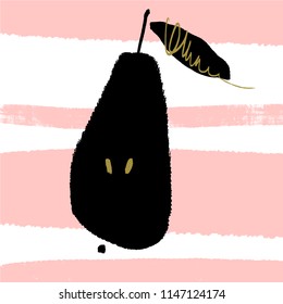 Funny pear art. Unique stylish modern painting, light colors abstract poster, room decor. Vector Illustration, clipart.