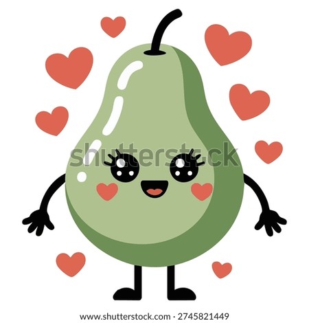 Funny pear character jumping unique creative concept isolated vector illustration on green background