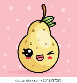 Funny pear character smiling and winking .Cute fruit vector illustration in kawaii style	